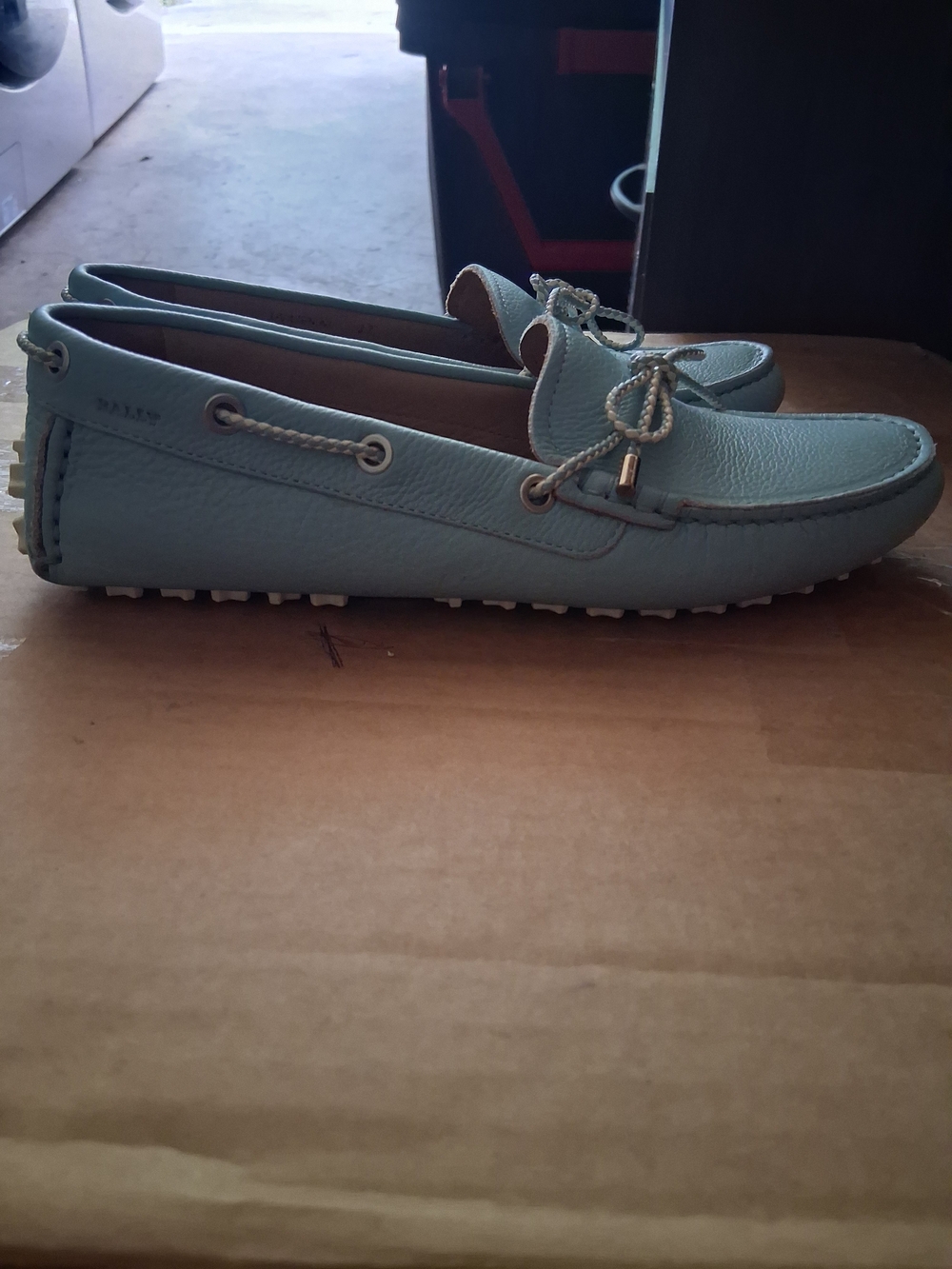 Bally Leather Driving Moccasins in Light Blue - Women's Casual Slip-Ons